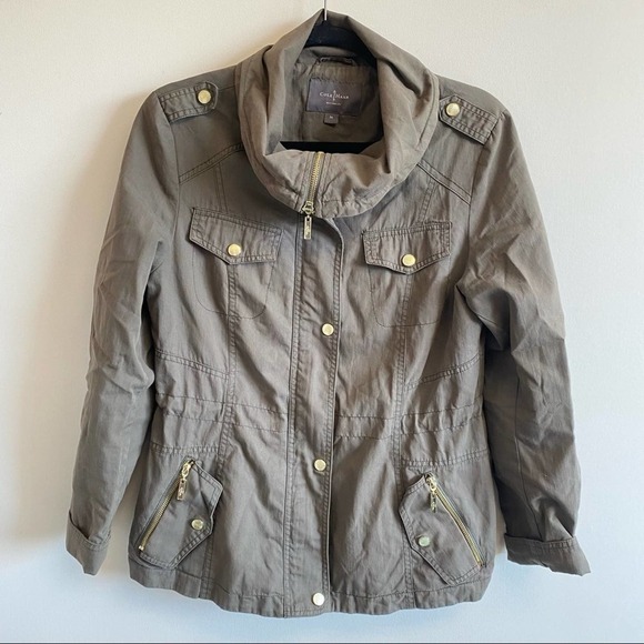 Cole Haan Olive Green Fatigue Utility Jacket Gold with Accents Size Medium - Picture 5 of 13